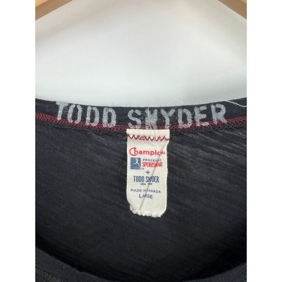 Todd Snyder Champion L Muscle Tee Supima Modal Black Red Graphic 90s - Picture 2 of 10